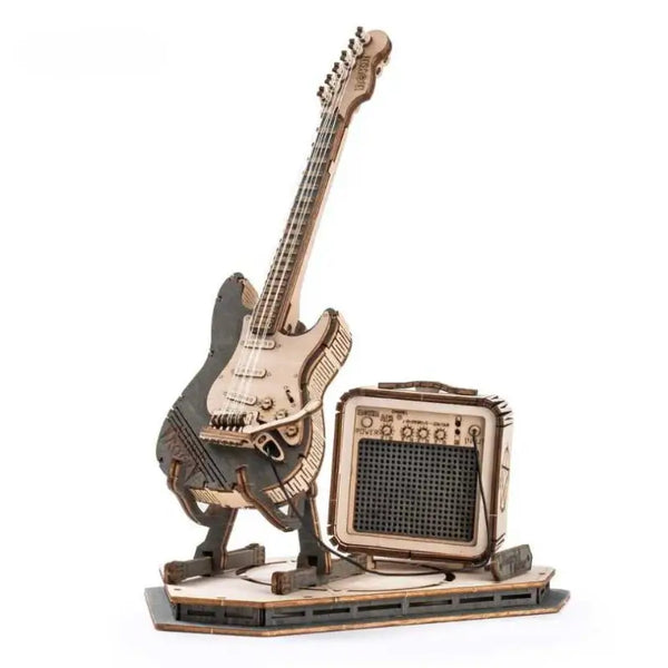 Miniatura Quebra-Cabeça em Madeira - Guitarra Stratocaster e Amplificador